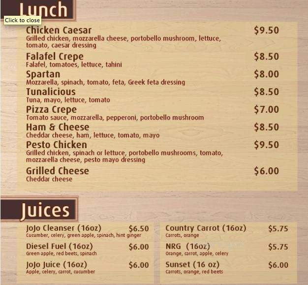 Jojo's Crepe Cafe - Bradford, ON menu_pic