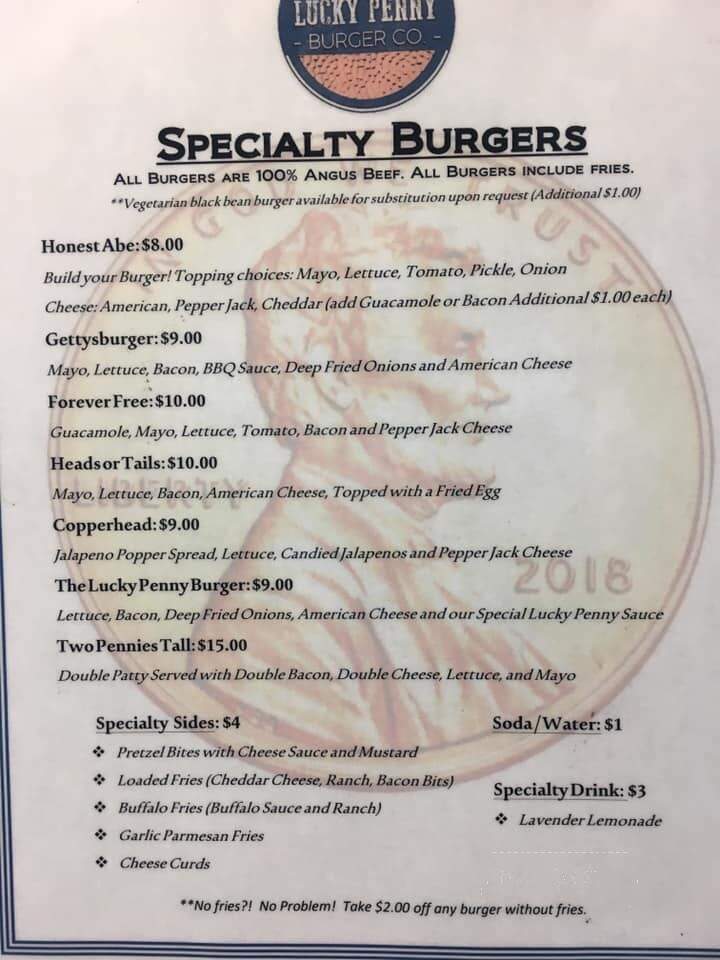 The Lucky Penny Burger Co - Mechanicsburg, PA menu_pic