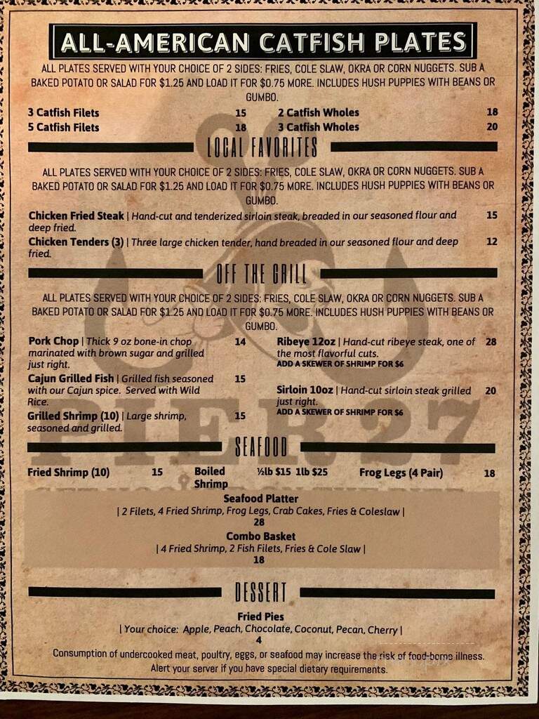 Pier 27 - Doddridge, AR menu_pic