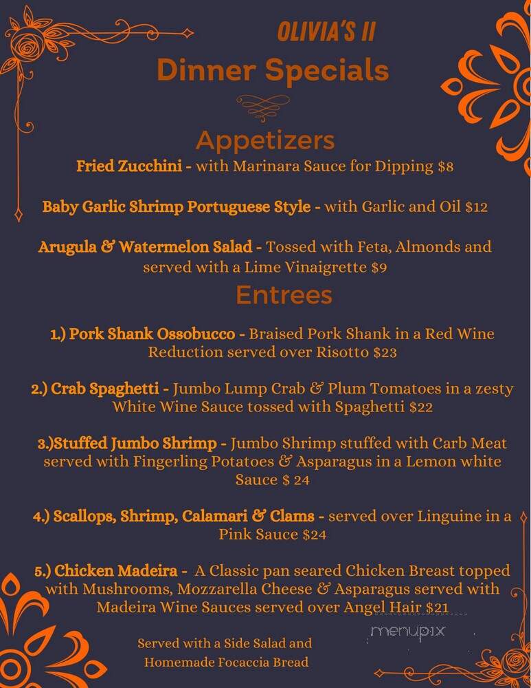 Olivia's II Pizza & Pasta - Eatontown, NJ menu_pic