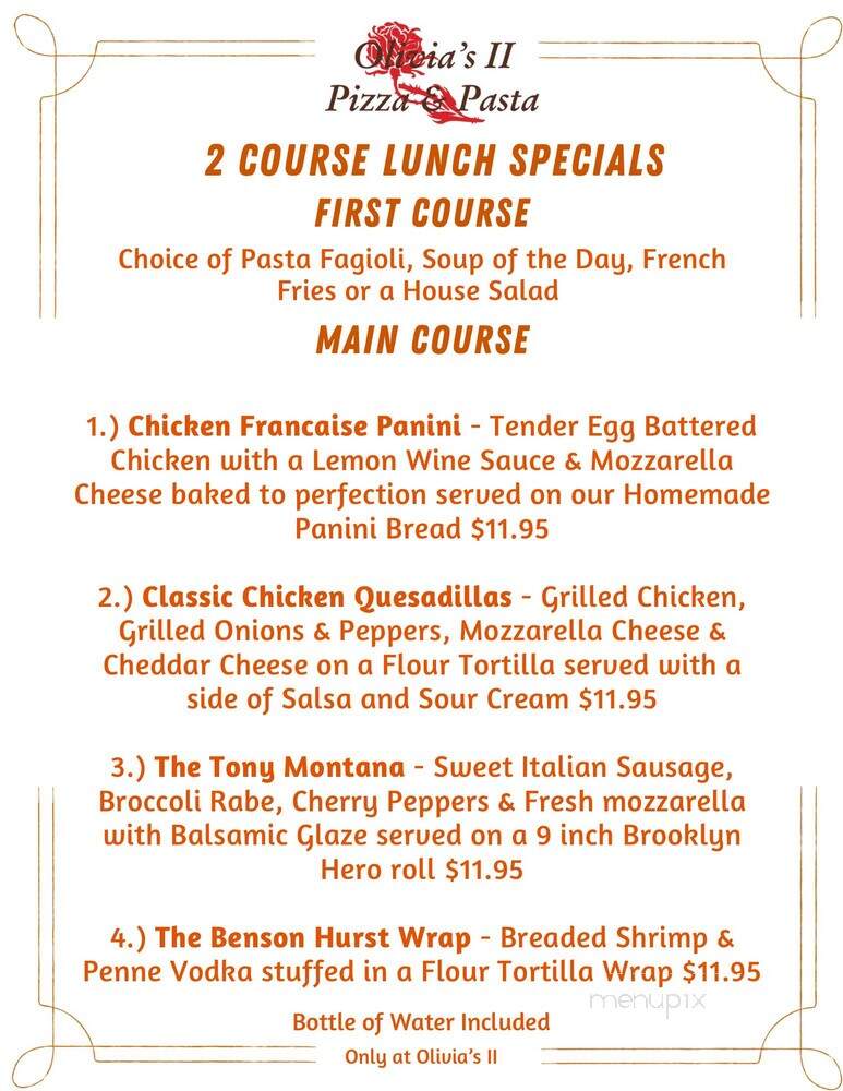 Olivia's II Pizza & Pasta - Eatontown, NJ menu_pic