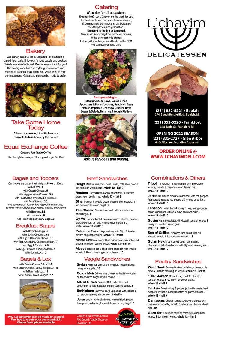 L'chayim Delicatessen - Glen Arbor, MI menu_pic