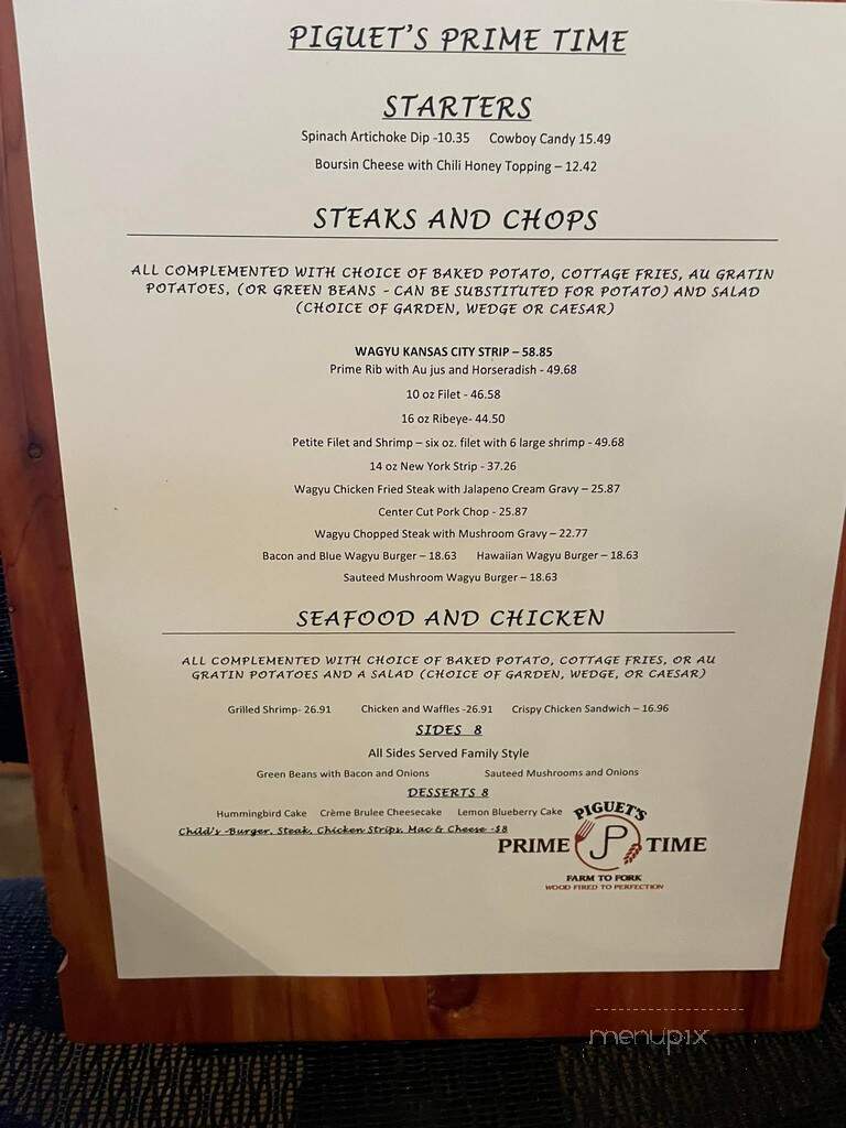 Piguet's Prime Time - Vinita, OK menu_pic