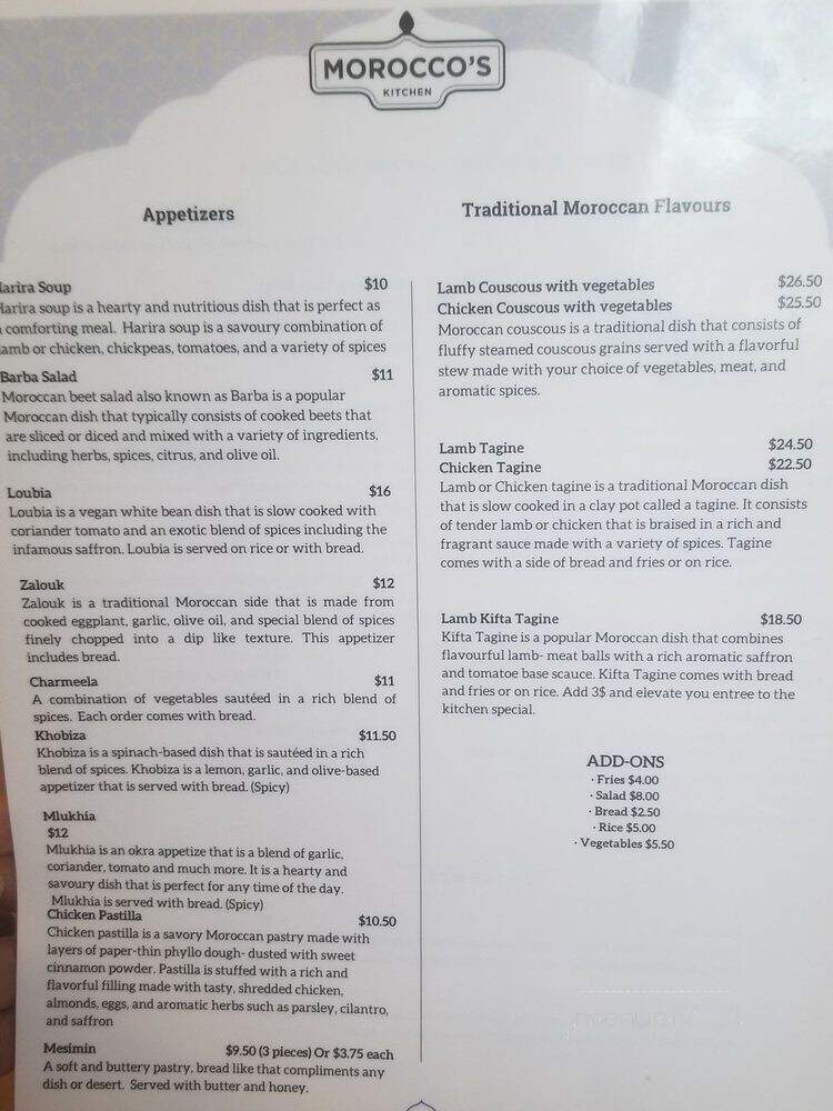 Morocco's Kitchen - Mississauga, ON menu_pic