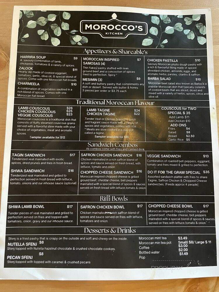 Morocco's Kitchen - Mississauga, ON menu_pic
