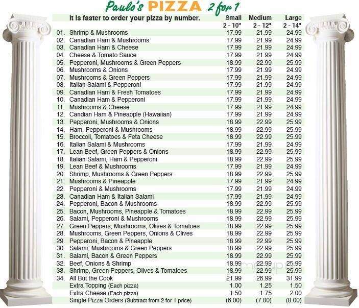 Paulo's Pizza - Richmond, BC menu_pic