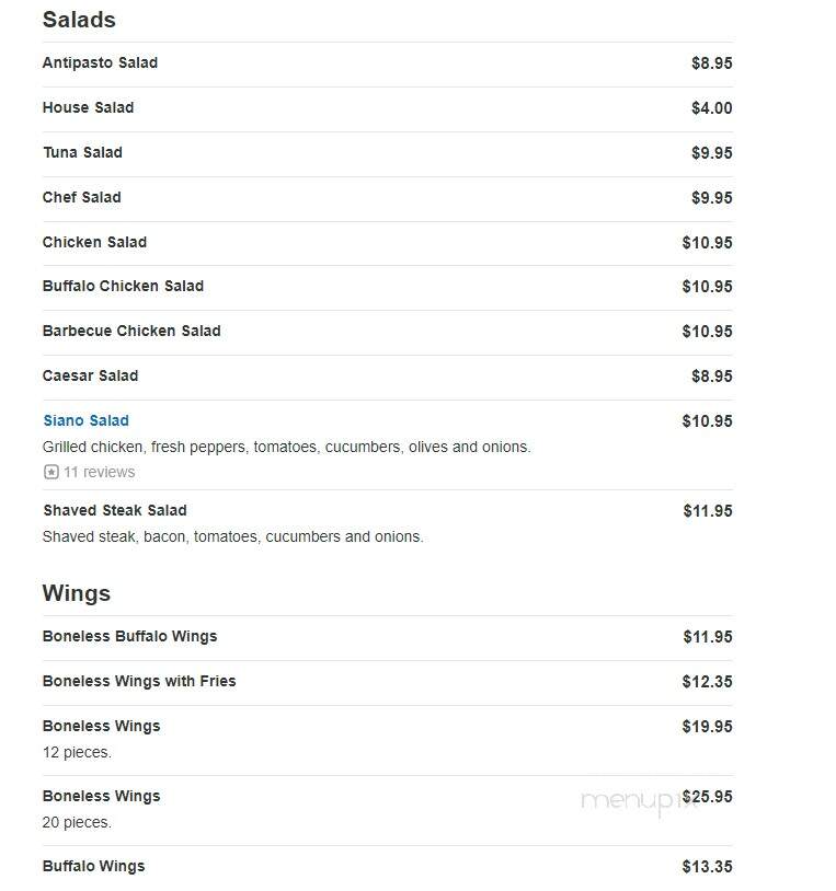 Siano's Italian Restaurant - Springfield, MA menu_pic