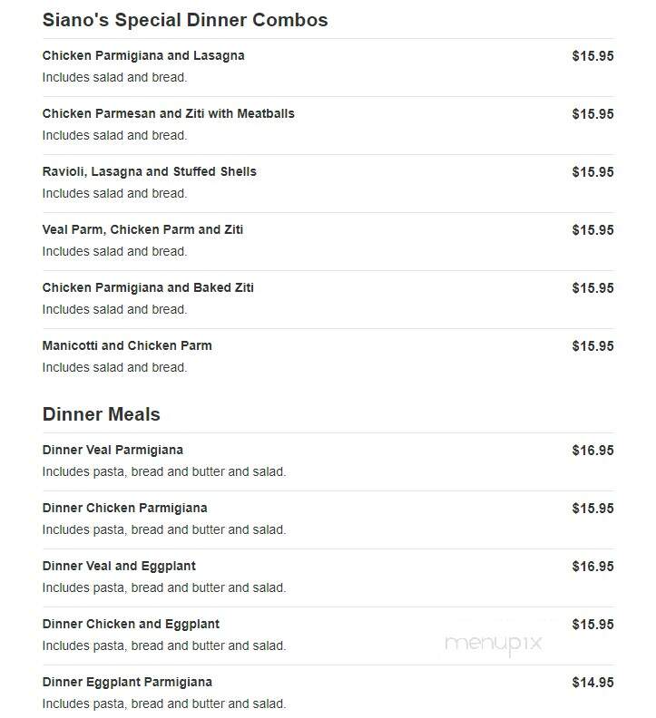 Siano's Italian Restaurant - Springfield, MA menu_pic