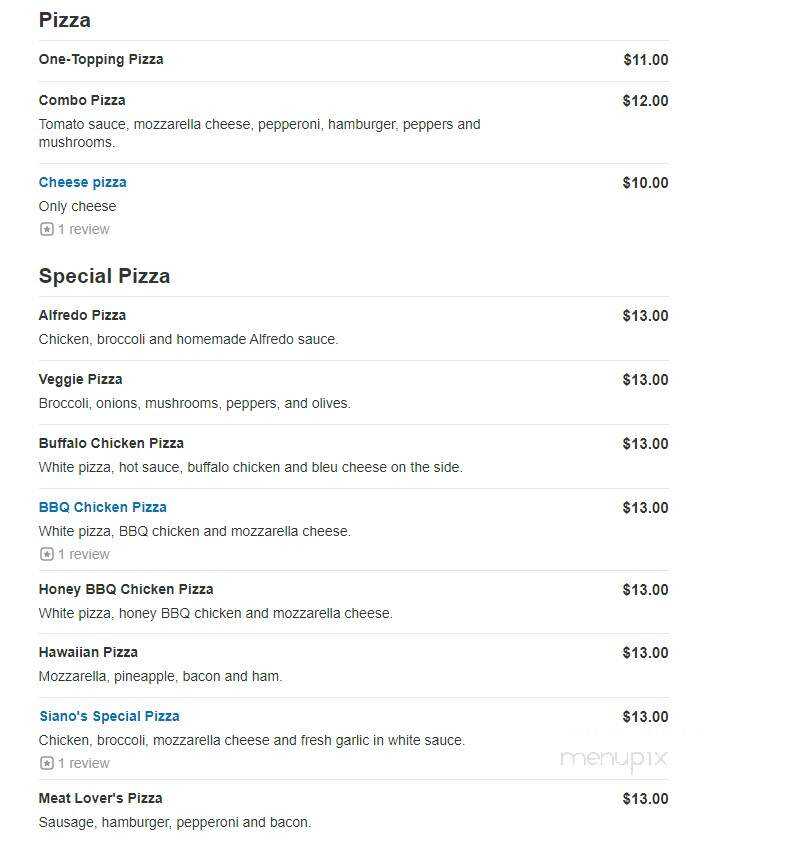 Siano's Italian Restaurant - Springfield, MA menu_pic