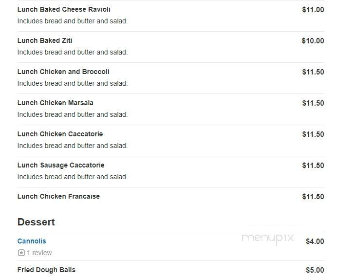 Siano's Italian Restaurant - Springfield, MA menu_pic