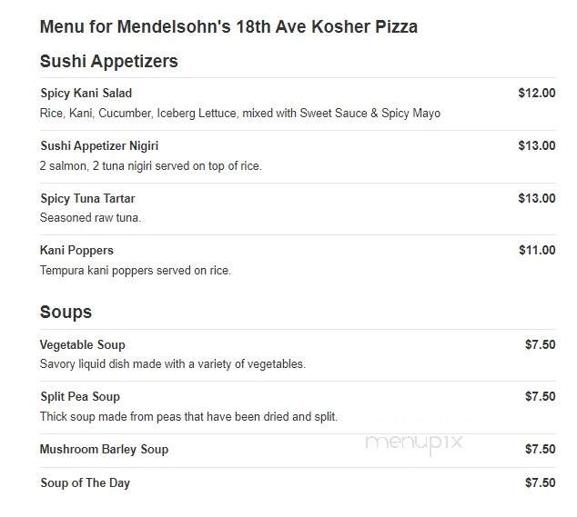 Mendelsons 18th Ave Kshr Pizza - Brooklyn, NY