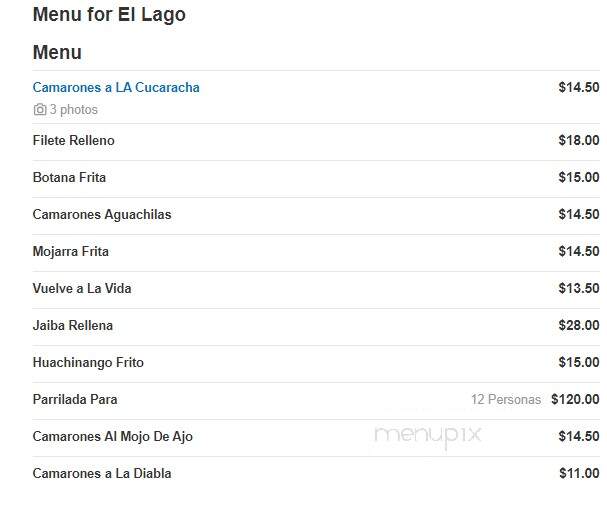 El Lago - Orosi, CA menu_pic