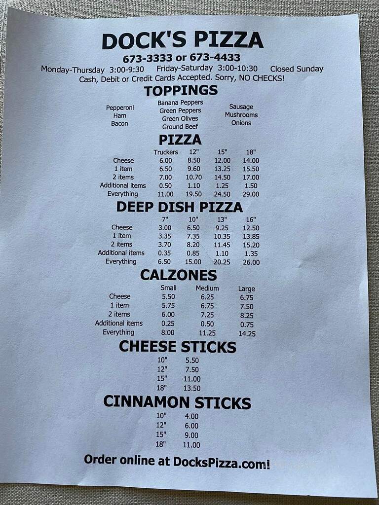 Docks Pizza - Louisa, KY menu_pic