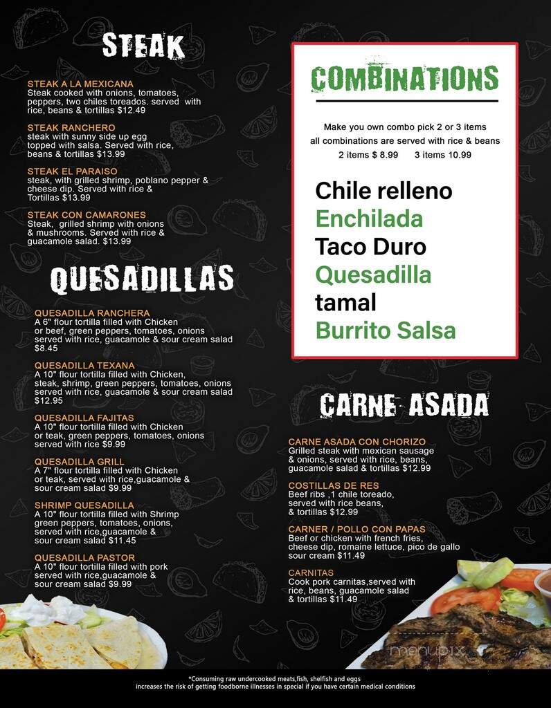 El Paraiso Restaurant - Richmond, VA menu_pic