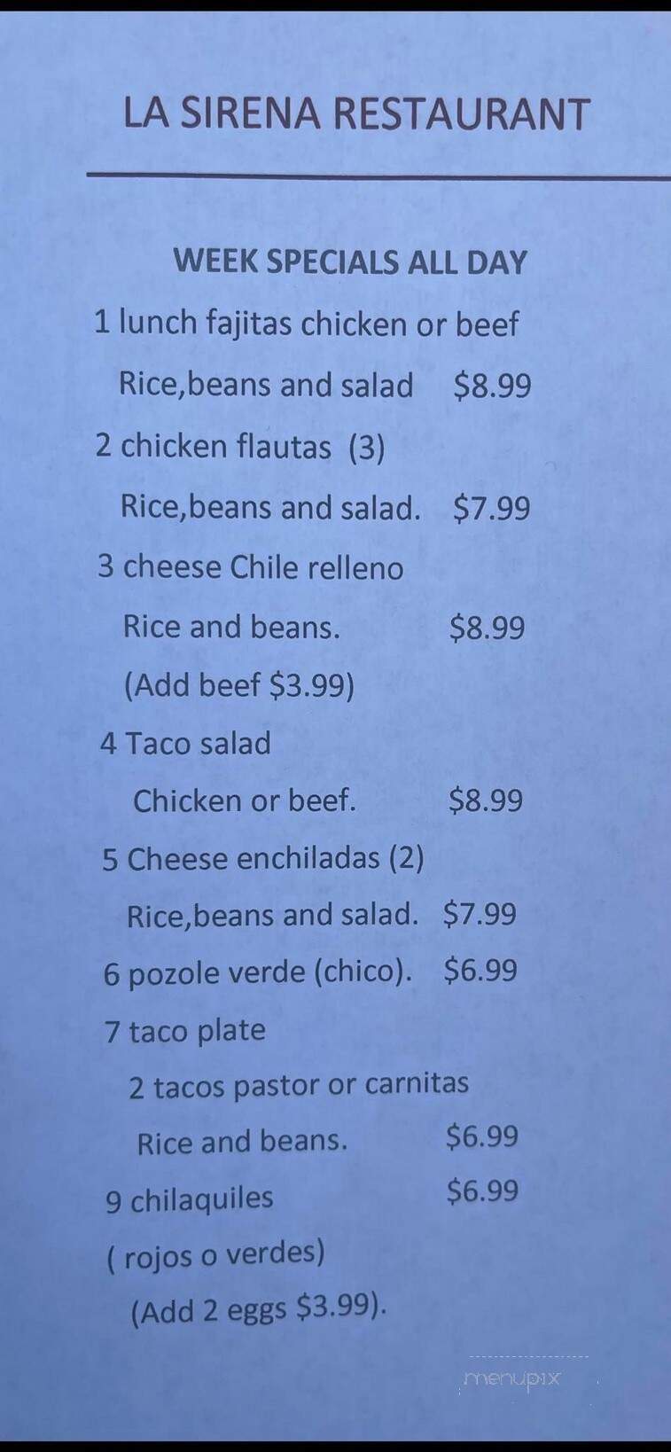 La Sirena Mexican Seafood & Bar - Arlington, TX menu_pic