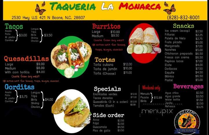 Taqueria La Monarca - Boone, NC menu_pic