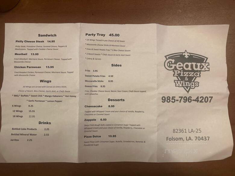 Geaux Pizza & Wings - Folsom, LA menu_pic