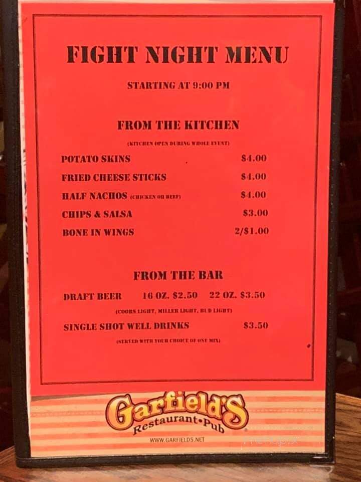 Garfield's Restaurant & Pub - Jasper, IN menu_pic