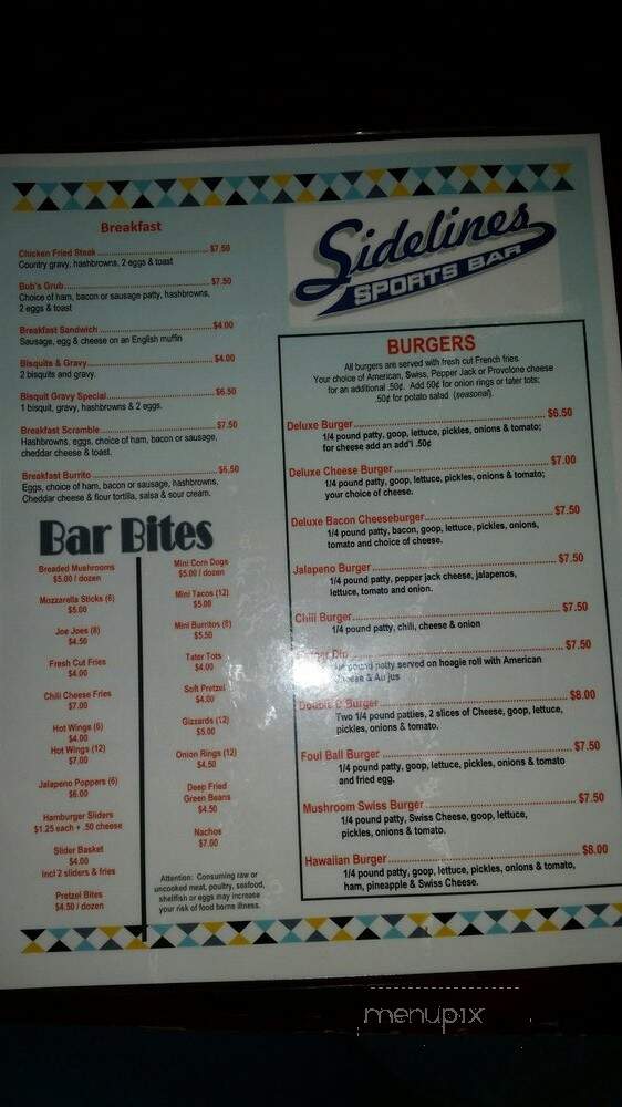 Sidelines - Chehalis, WA menu_pic