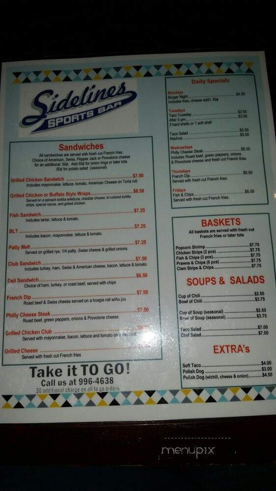 Sidelines - Chehalis, WA menu_pic