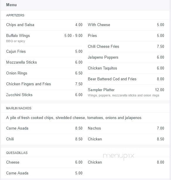 Marlin Bar Grill - Huntington Beach, CA menu_pic