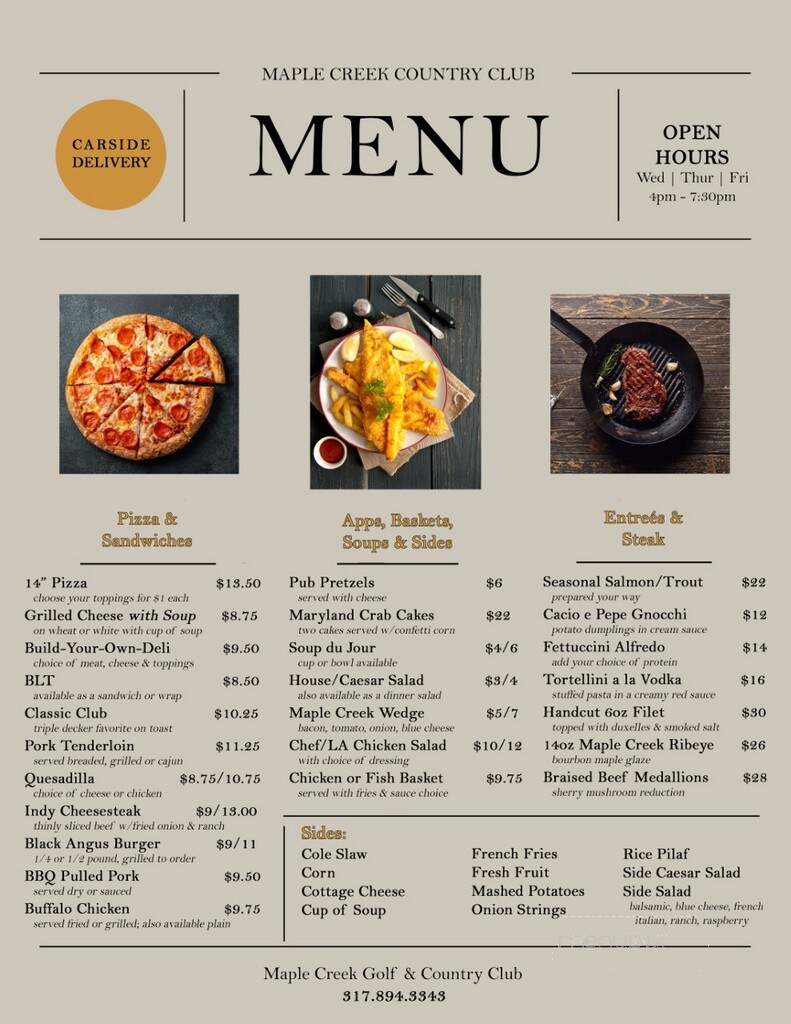 Maple Creek Golf & Country Club - Indianapolis, IN menu_pic