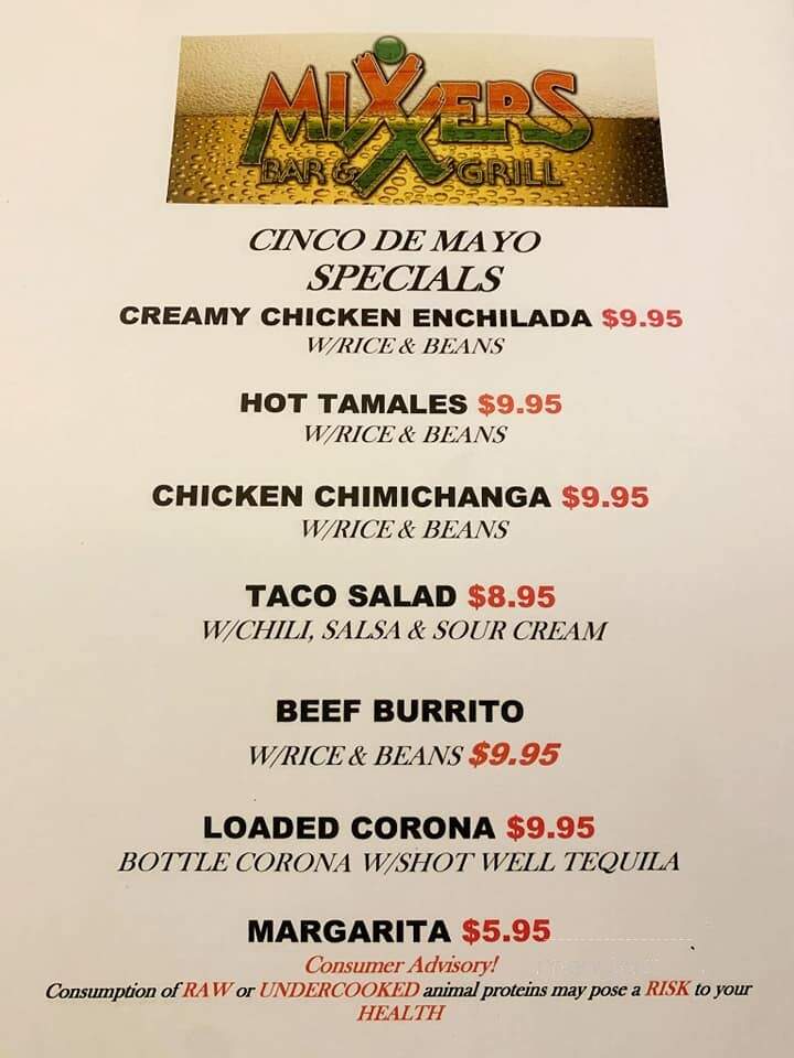 Mixer Bar & Grill - Palm Harbor, FL menu_pic
