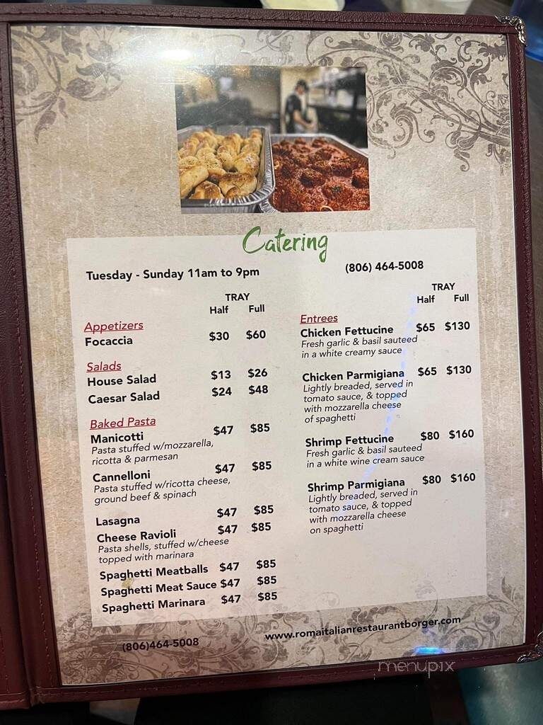 Roma Italian Restaurant - Borger, TX menu_pic