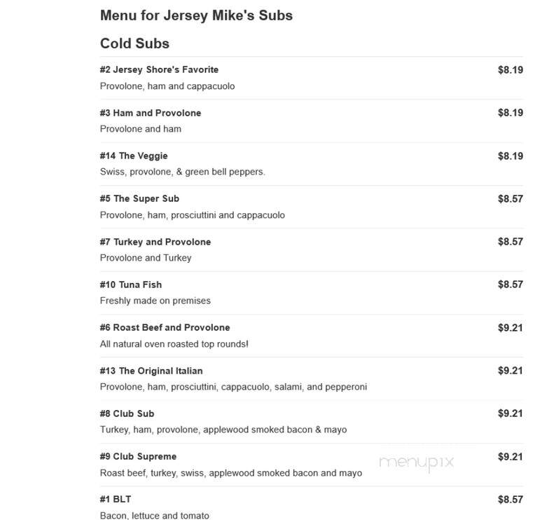 Jersey Mike's Subs - Lenoir, NC menu_pic