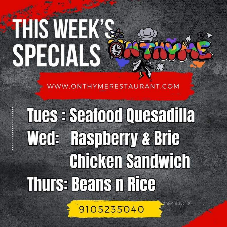 On Thyme Restaurant - Wilmington, NC menu_pic