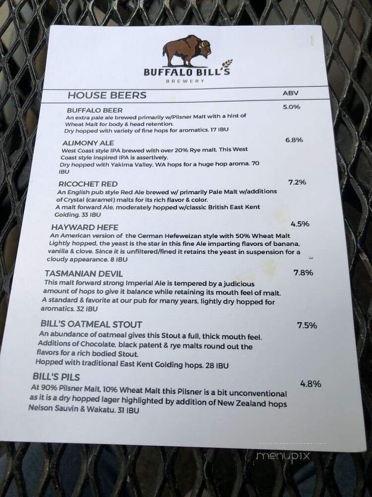 Buffalo Bill's Brew Pub - Hayward, CA menu_pic