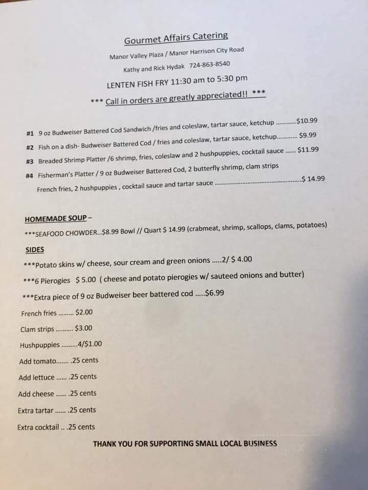 Gourmet Affairs Catering - Manor, PA menu_pic