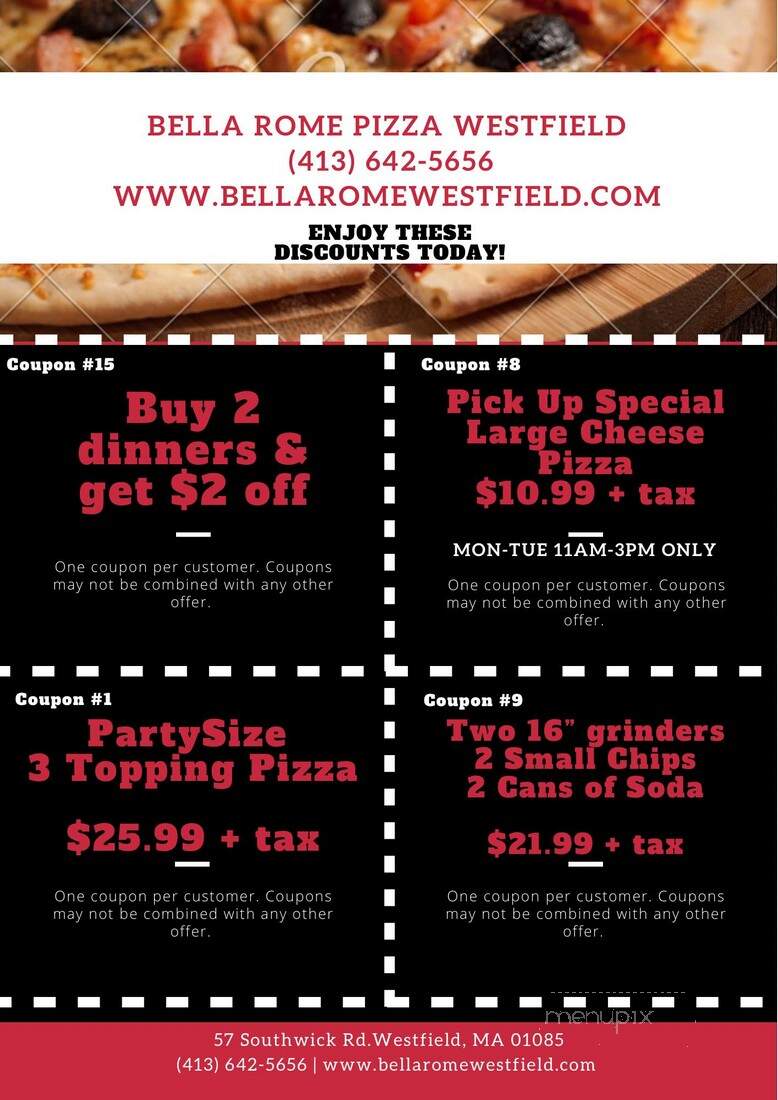 Bella Roma Pizza - Westfield, MA menu_pic