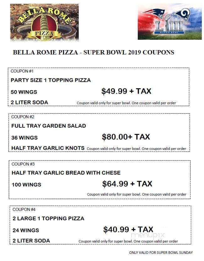 Bella Roma Pizza - Westfield, MA menu_pic