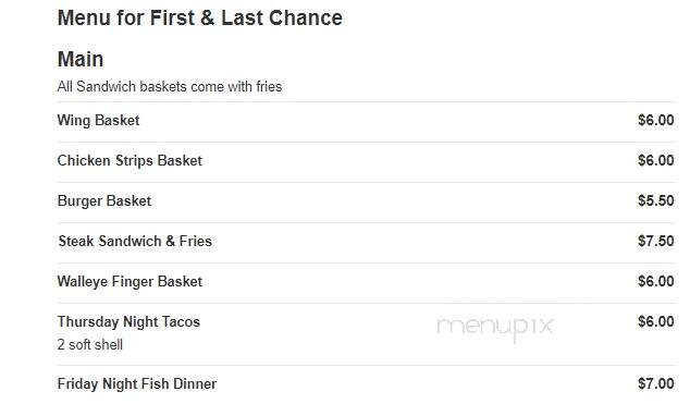 First and Last Chance - Black River Falls, WI menu_pic