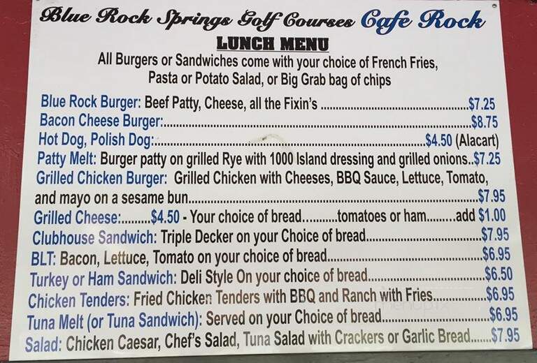 Cafe Rock At Blue Rock Springs - Vallejo, CA menu_pic