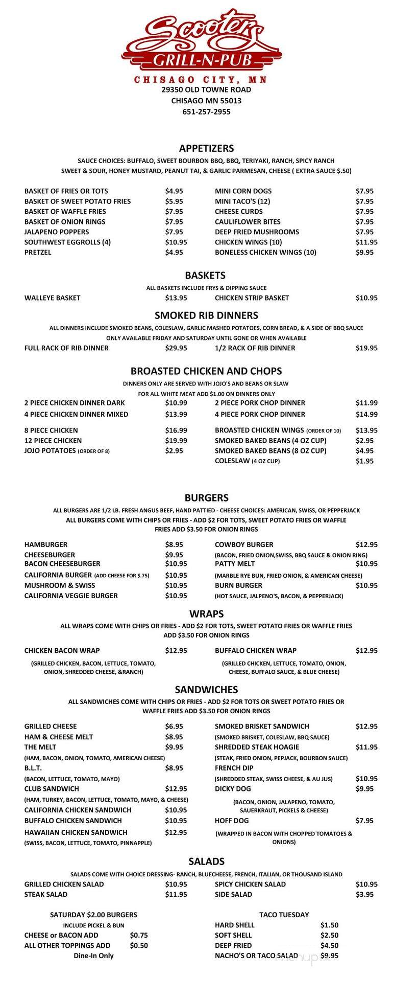Scooters - Chisago City, MN menu_pic