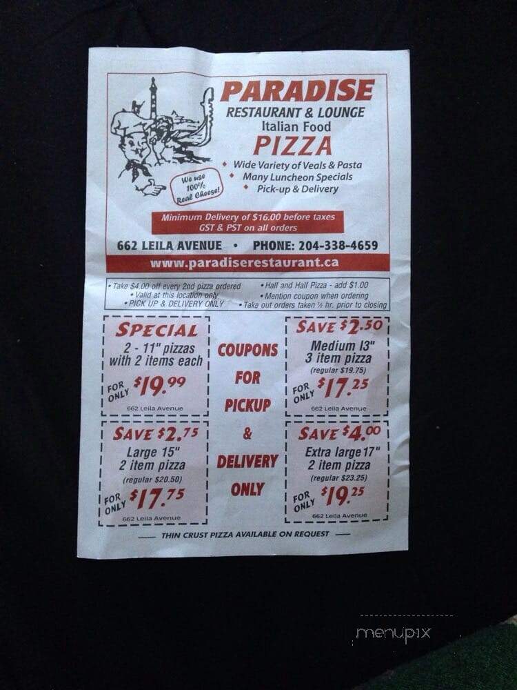 Paradise Restaurant & Lounge - Winnipeg, MB menu_pic