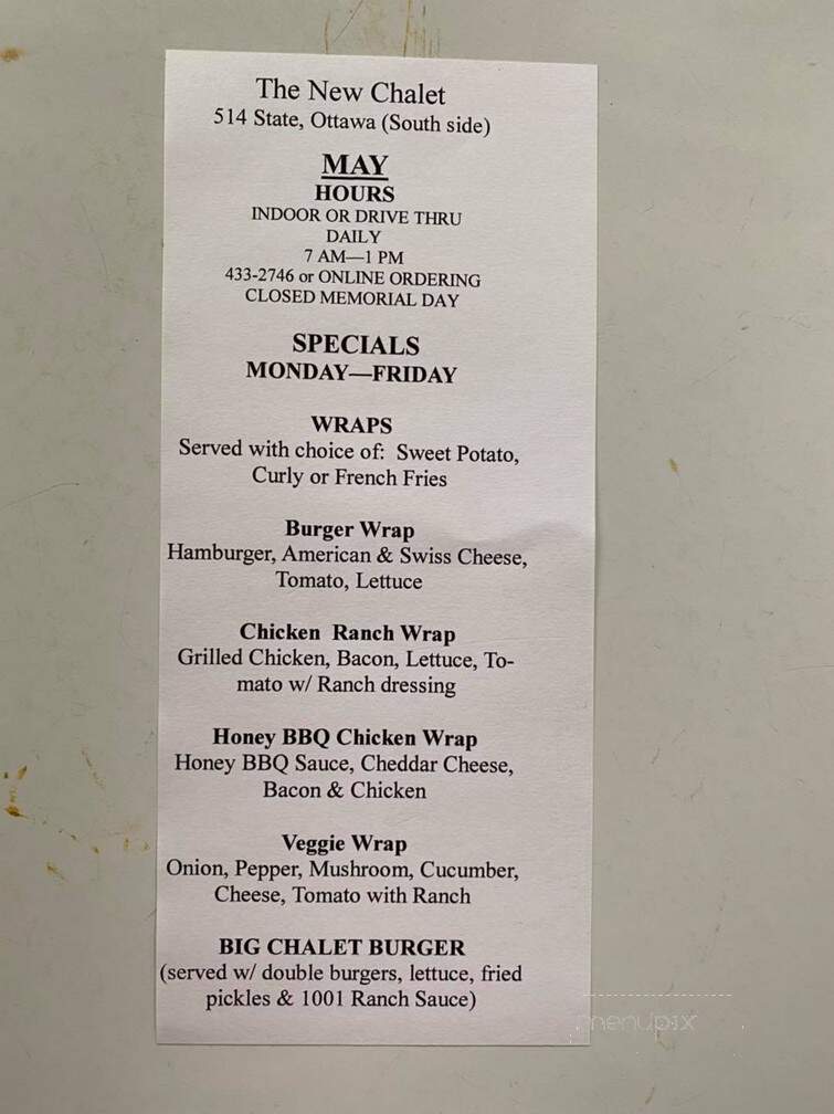 New Chalet Restaurant - Ottawa, IL menu_pic