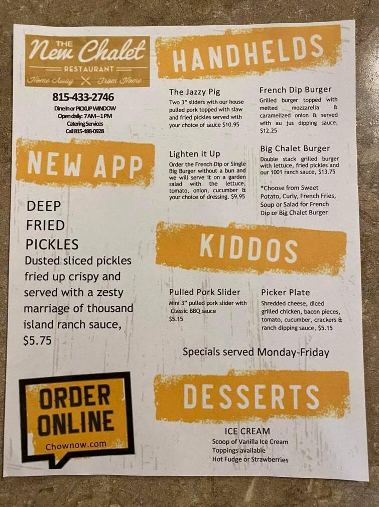 New Chalet Restaurant - Ottawa, IL menu_pic