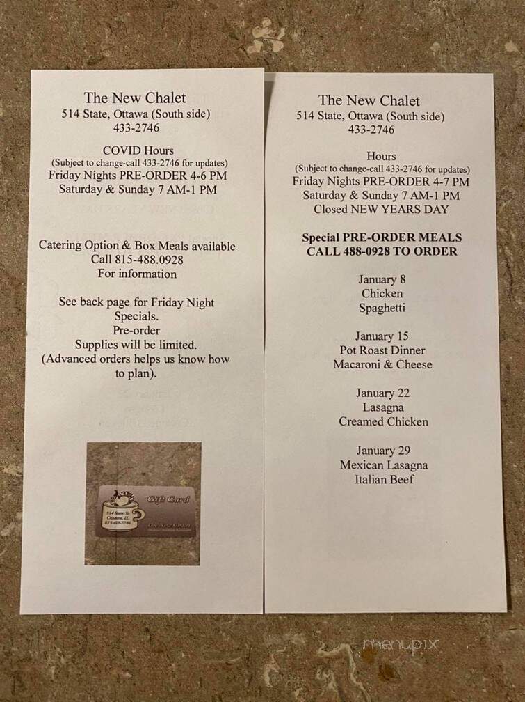New Chalet Restaurant - Ottawa, IL menu_pic