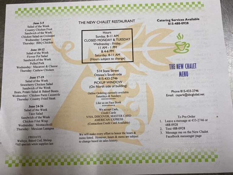 New Chalet Restaurant - Ottawa, IL menu_pic