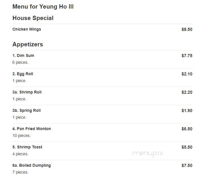 Yeung Ho - Poughkeepsie, NY menu_pic