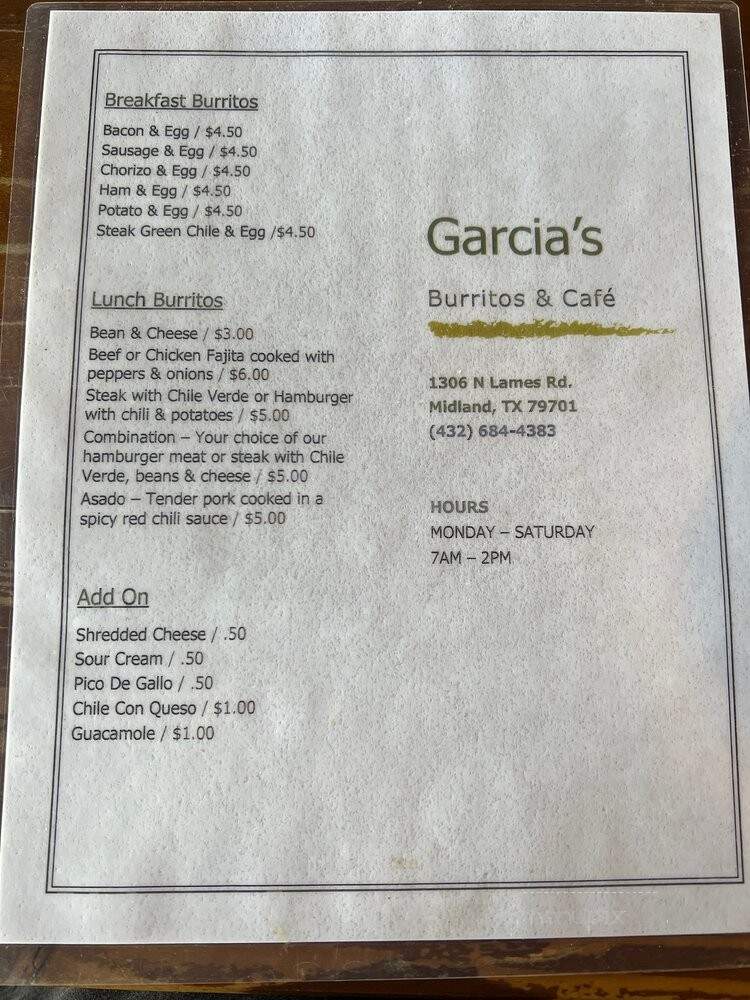 Garcia's Burritos - Midland, TX menu_pic