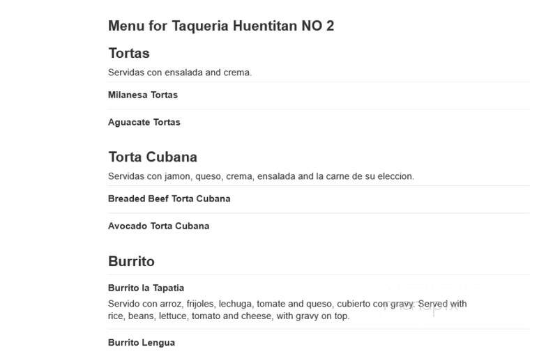 Taqueria Huentitan - Kyle, TX menu_pic