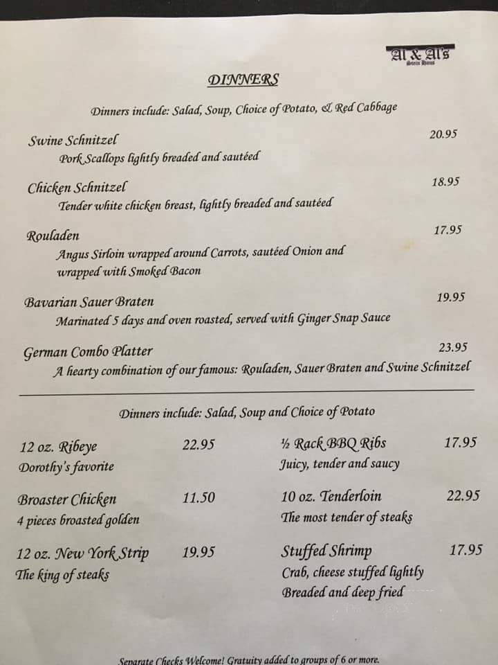 Al & Al's Steinhaus Coffee Shop - Sheboygan, WI menu_pic