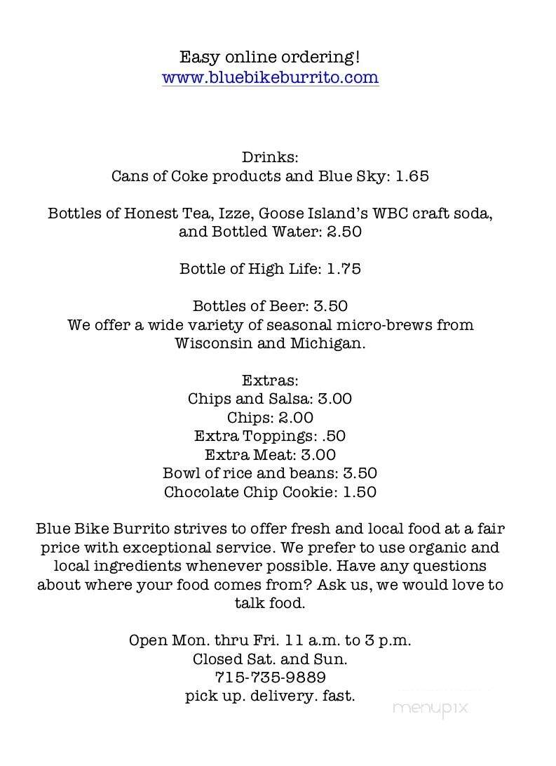Blue Bike Burrito - Marinette, WI menu_pic