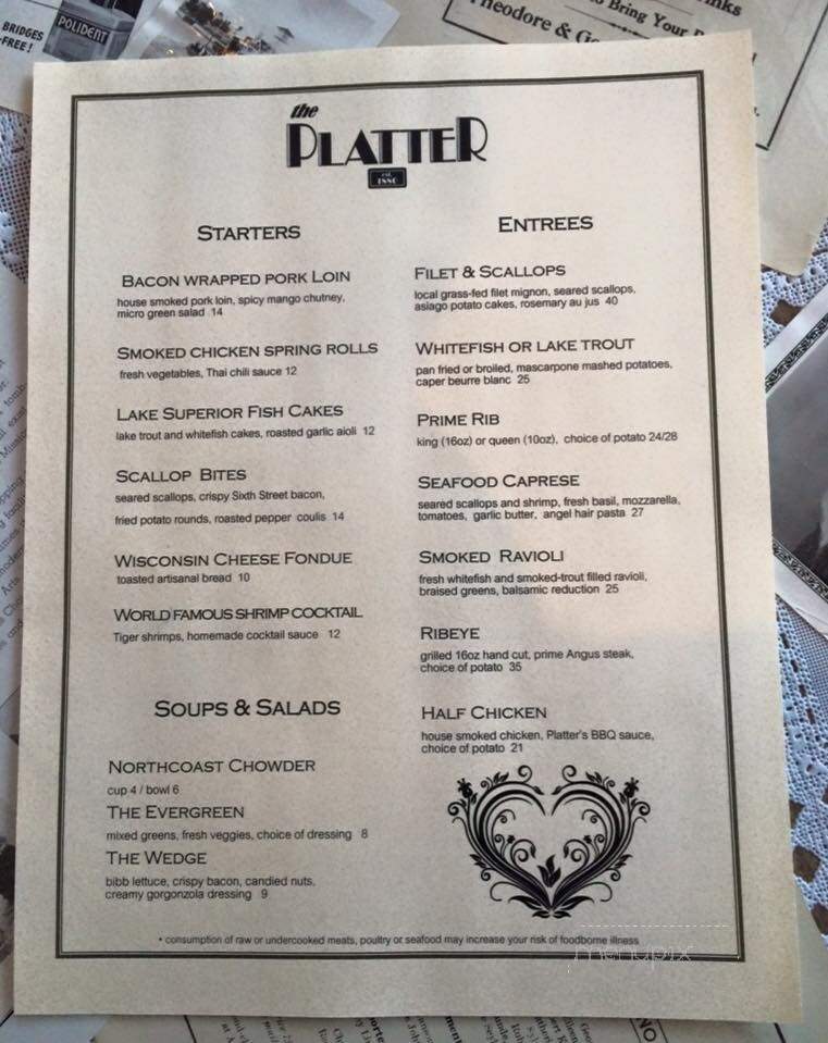 Zeis' Platter Restaurant - Ashland, WI menu_pic