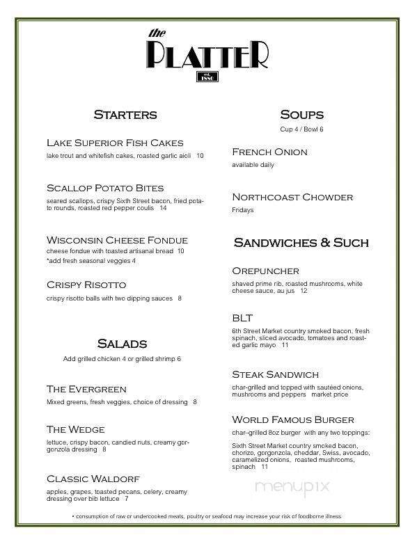 Zeis' Platter Restaurant - Ashland, WI menu_pic