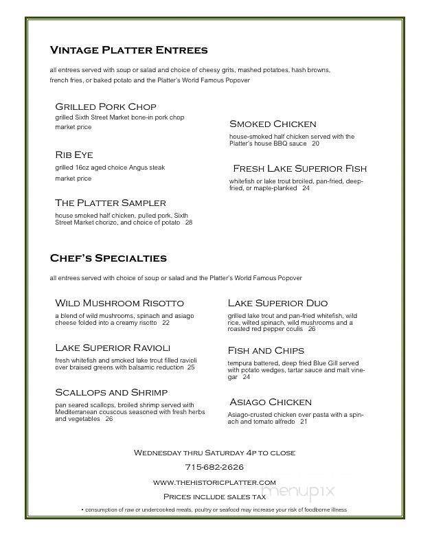 Zeis' Platter Restaurant - Ashland, WI menu_pic